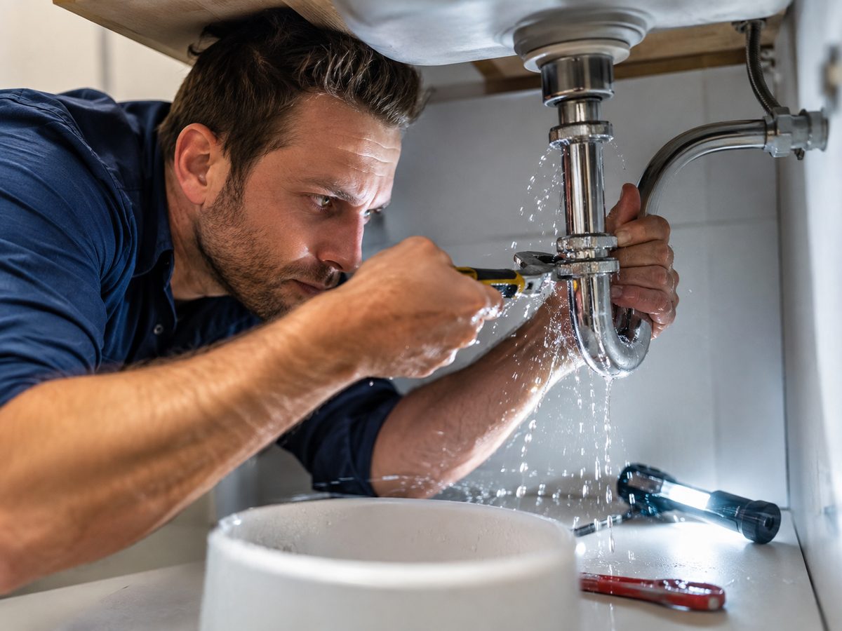 Plumber responding to an emergency leak callout